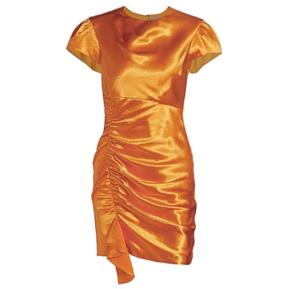 Cinq à Sept Natalia Ruched Satin Mini Dress In Citrine size 4 new
